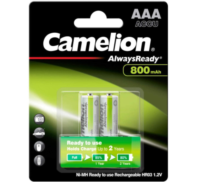 Camelion Акумулятор Camelion AА 800mAh Ni-MH Always Ready HR6 BP2 (NH-АA800АRBP2)