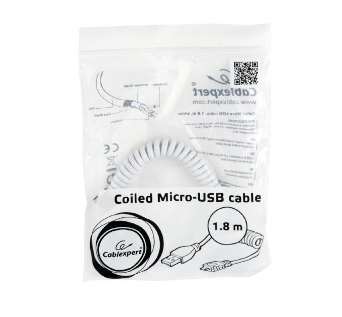 Cablexpert Кабель спіральний Cablexpert CC-mUSB2C-AMBM-6-W USB 2.0 A-папа / Micro B-папа