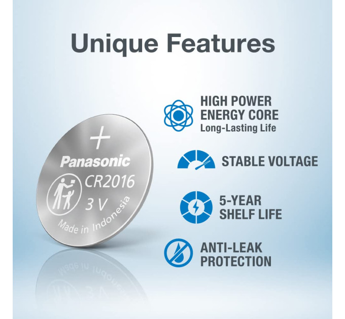 Panasonic Батарейка Panasonic літієва CR2016 блістер, 5 шт.