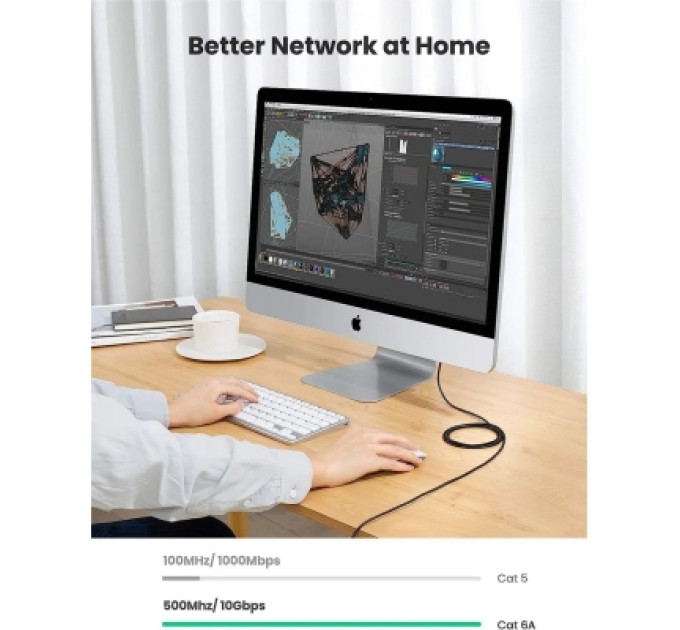 Ugreen Патч-корд 1.5м, U/UTP CAT 6A Copper Ethernet Cable тонкий(діаметр 2.8мм) NW122 Black Ugreen (70333)