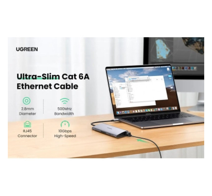 Ugreen Патч-корд 1.5м, U/UTP CAT 6A Copper Ethernet Cable тонкий(діаметр 2.8мм) NW122 Black Ugreen (70333)