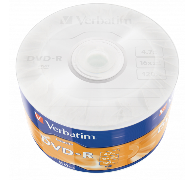 Verbatim Диск Verbatim DVD-R 4,7Gb 16x DATA LIFE Tape Wrap 50 pcs (43791)