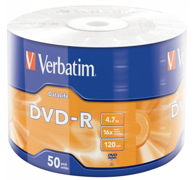 Verbatim Диск Verbatim DVD-R 4,7Gb 16x DATA LIFE Tape Wrap 50 pcs (43791)