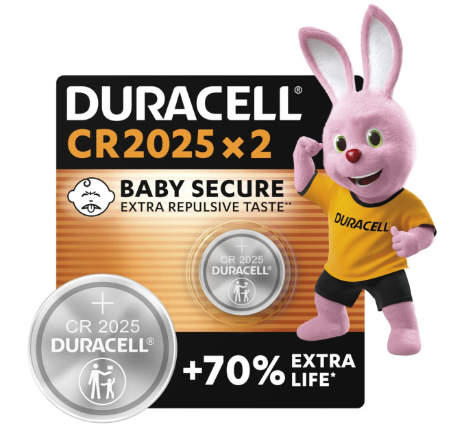 Duracell Спеціальна літієва батарейка типу «таблетка» Duracell 2025 3V, (DL2025/CR2025), 2 шт.