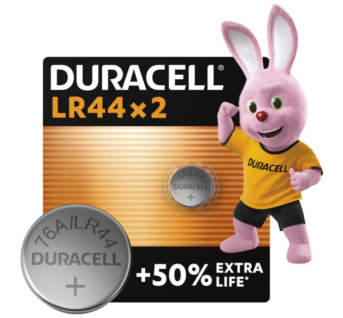 Duracell Спеціалізована лужна батарейка типу «таблетка» Duracell LR44 1,5V, (76A / A76 / V13GA), призначена для використання в іграшках, калькуляторах і вимірювальних пристроях, 2 шт. в упаковці
