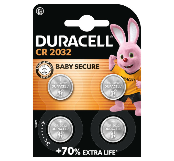 Duracell Спеціальна літієва батарейка типу «таблетка» Duracell 2032 3V, (DL2032/CR2032), 4 шт.