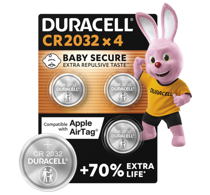 Duracell Спеціальна літієва батарейка типу «таблетка» Duracell 2032 3V, (DL2032/CR2032), 4 шт.