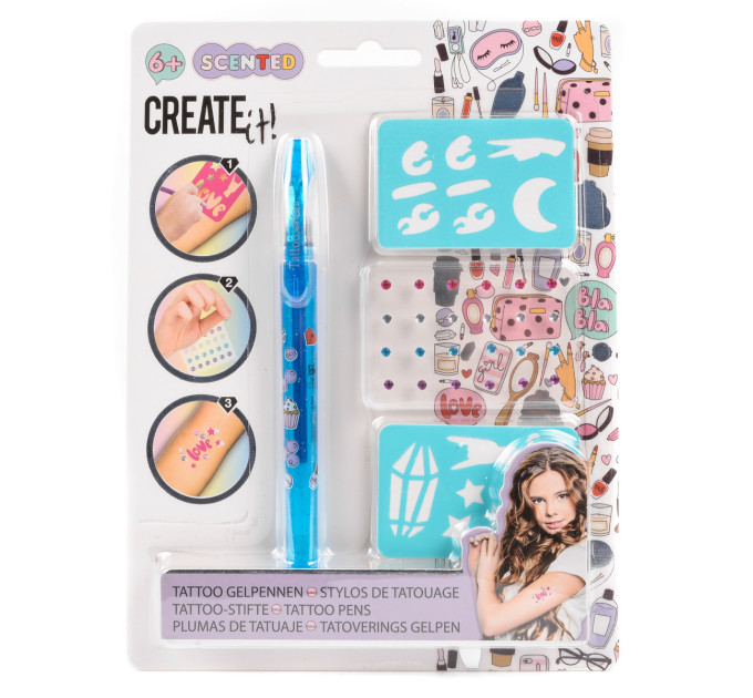Create it! Набір для тату: ароматна ручка з трафаретом і стразами Create IT! в асортименті