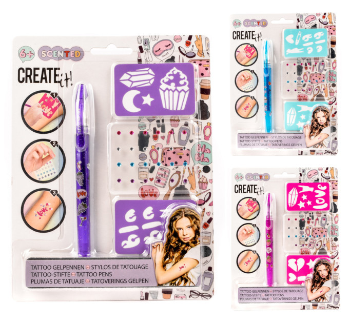 Create it! Набір для тату: ароматна ручка з трафаретом і стразами Create IT! в асортименті