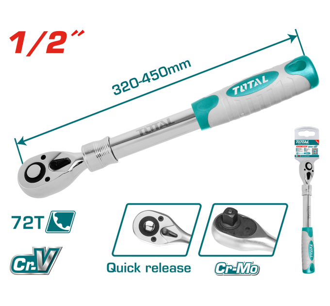 Total Ключ трещітка TOTAL THT106128L 1/2", 320-450 мм.
