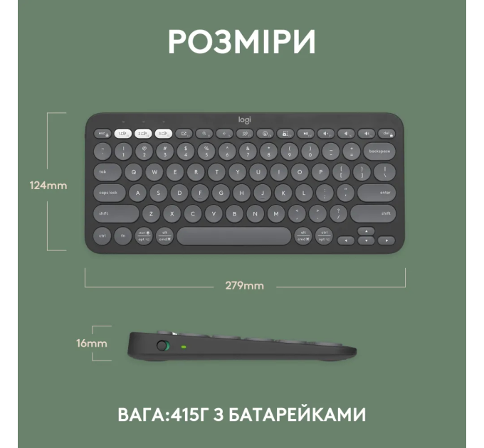 Logitech Клавіатура Logitech K380s Pebble Keys 2 Tonal Graphite