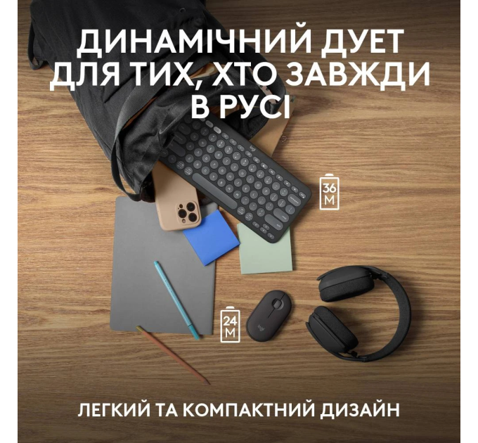 Logitech IT набір Logitech Pebble 2 Combo - Tonal Graphite - US INT'L - 2.4GHZ/BT