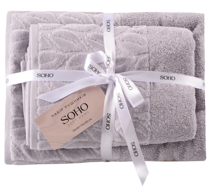 SOHO Набір рушників Soho 50х90+70х140 см Leaves Light Gray