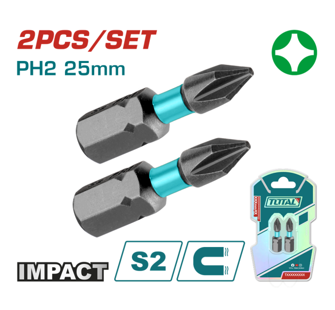 Total Викрутні насадки TOTAL TACIM71PH225, PH2, 25 мм, 2шт.
