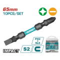 Total Викрутні насадки TOTAL TACIM16HL133, PH2+SL6, 65мм, 10шт.