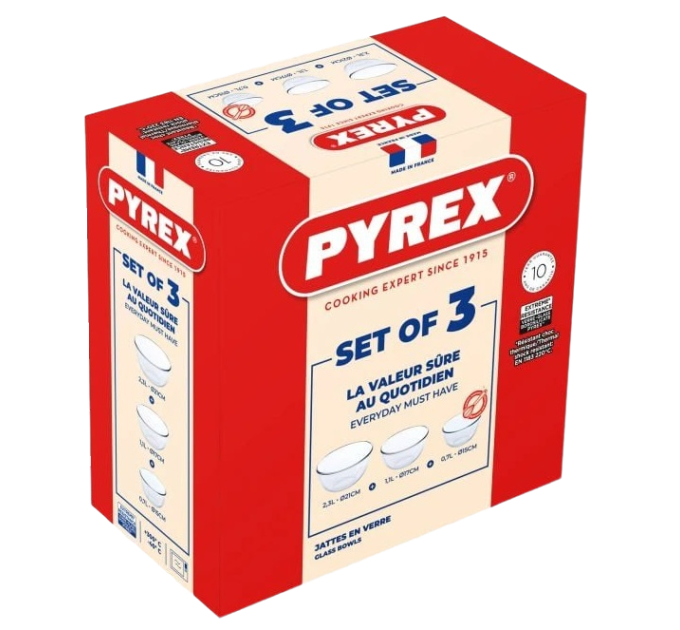 Pyrex Набір мисок Pyrex, 3 шт (0.7 л, 1.1 л, 2.3 л)