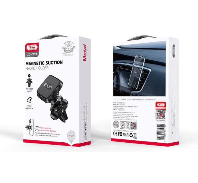 XO Автотримач XO C123 Air Vent Car Holder Square Magnetic Bracket Black