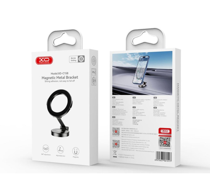XO Автотримач XO C158 Universal Magnetic 360 rotating Phone Holder Black