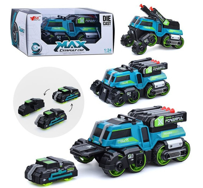 CARS S Іграшка CARS S Бойова машина 3в1 Pull-back з катапультою та гарматами, зі світлом та звуком 1:24, в асортименті (CJ-4095637)