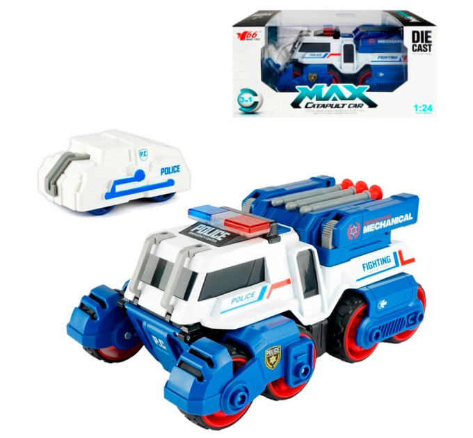 CARS S Іграшка CARS S Поліцейська Бойова машина 3в1Pull-back з катапультою та гарматами, зі світлом і звуком 1:24 (CJ-4849897)