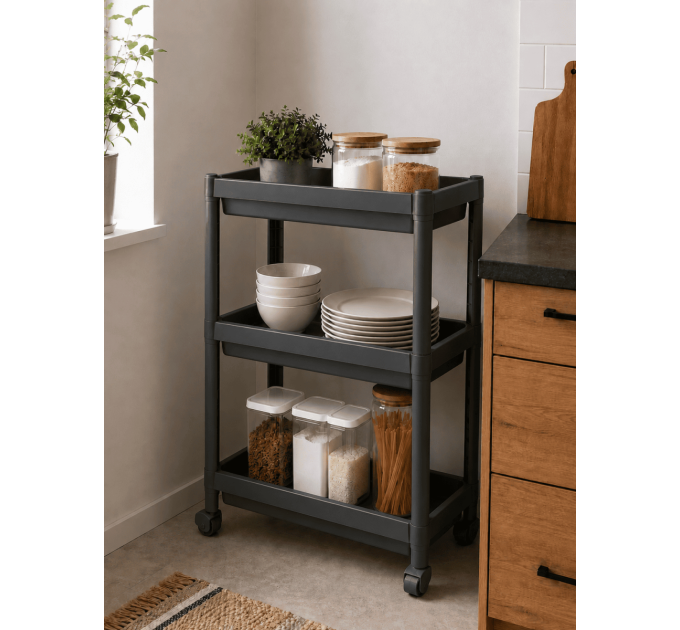 Violet House Етажерка 3-х ярусна Violet House 6015 Long Shelf 3 GREY 54х18х67 см