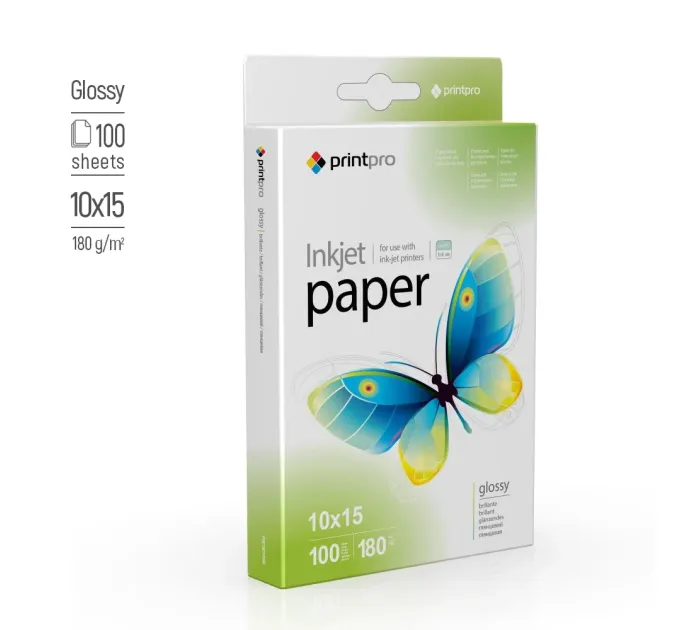 Фотопапір PrintPro глянц. 180г/м, 10x15 PG180-100