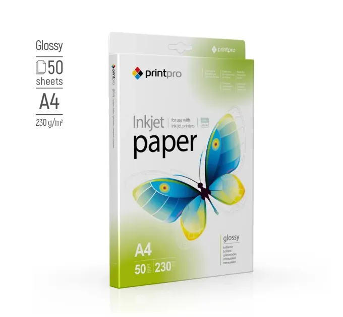 Фотопапір PrintPro глянц. 230г/м, A4 PG230-50