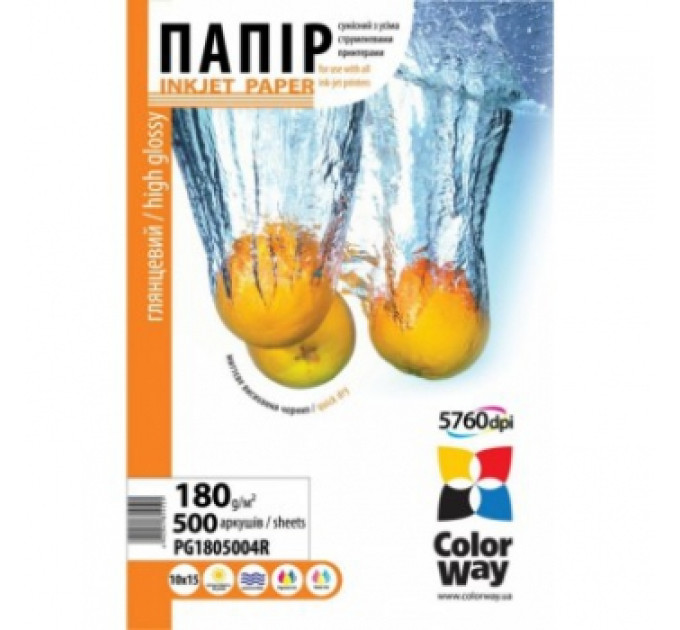 Фотопапір ColorWay глянцевий 180г/м, 10x15 ПГ180-500