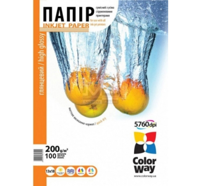 Фотопапір ColorWay глянцевий 200г/м, A4 PG200-100 карт.уп.