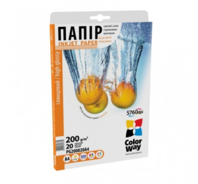Фотопапір ColorWay глянцевий 200г/м, А4 ПГ200-20