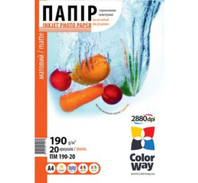 Фотопапір ColorWay матовий 190г/м, A4 ПМ190-20
