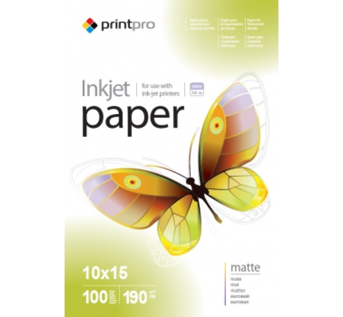 Фотопапір PrintPro матовий 190г/м, 10x15 PM190-100