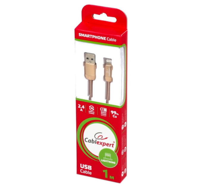 Кабель Lightning Cablexpert (CCPB-L-USB-08G) USB 2.0 A - Lightning, премиум, 2.4А, 1м
