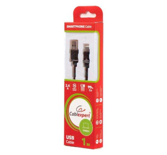 Кабель USB 2.0 AM to Type-C 1.0m flat Cablexpert (CCPB-C-USB-10BK)