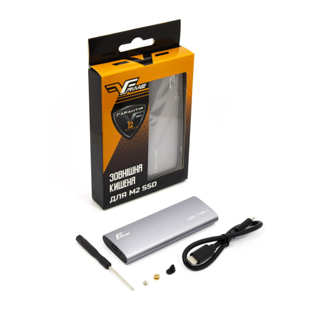 Кишеня для жорстких дисків Frime M.2 NVMe PCIe, USB 3.2 Type-C, Metal, Silver (FHE401.M2UC)