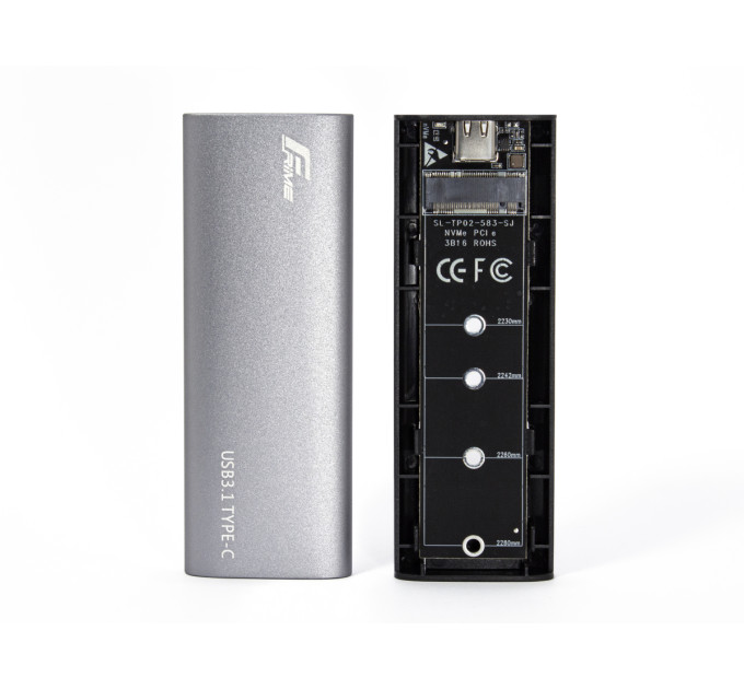 Кишеня для жорстких дисків Frime M.2 NVMe PCIe, USB 3.2 Type-C, Metal, Silver (FHE401.M2UC)