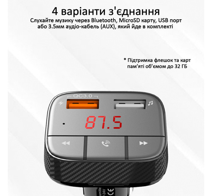FM модулятор Promate smartune-2+.black