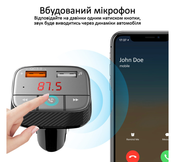 FM модулятор Promate smartune-2+.black