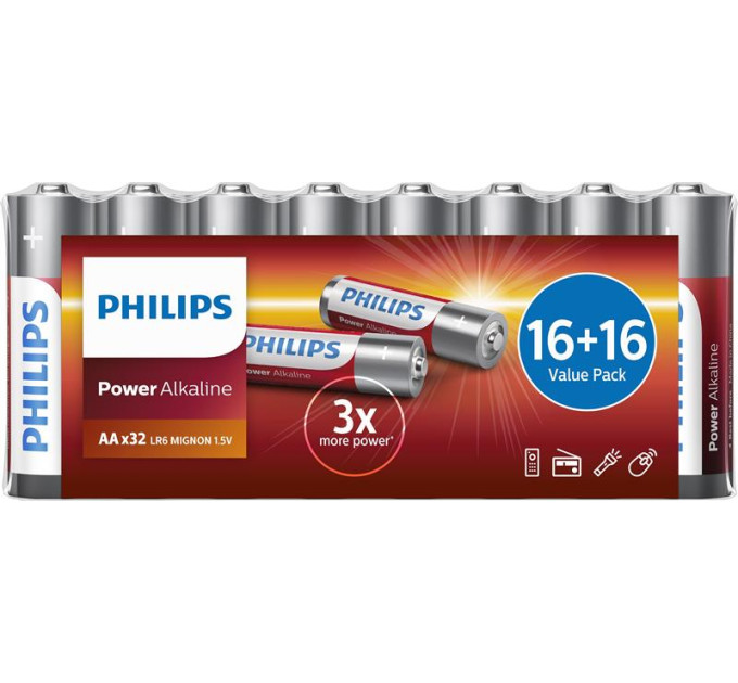 Батарейка  Philips Power Alkaline LR6 AA BL/32 (LR6P32FV/10)