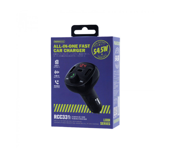 FM-модулятор Remax Lodi Series 2xUSB + Type-C 54.5W Black (RCC331)