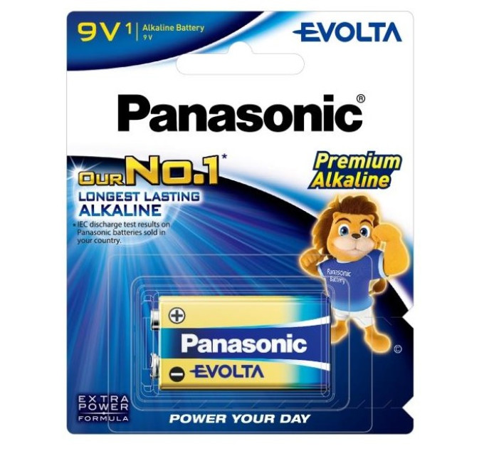 Panasonic Батарейка Panasonic Evolta лужна 6LR61(6LF22, MN1604, MX1604, Крона) блістер, 1 шт.