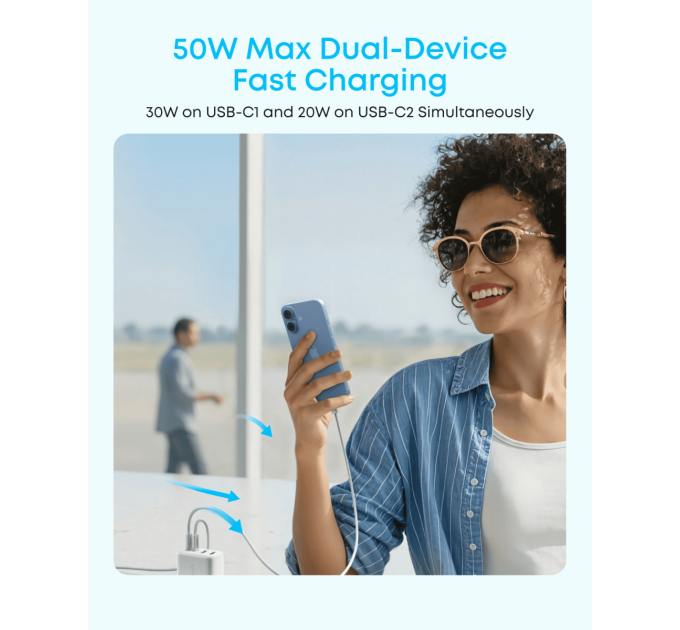 Anker Мережевий зарядний пристрій  ANKER Zolo Charger - 50W, 2xUSB-C & 2xUSB-A (Біла)