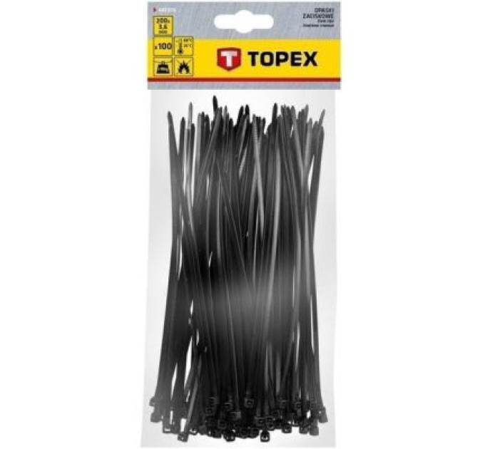 Topex Стяжка Topex чорна, 3.6x200 мм, пластик, 100 шт. (44E976)