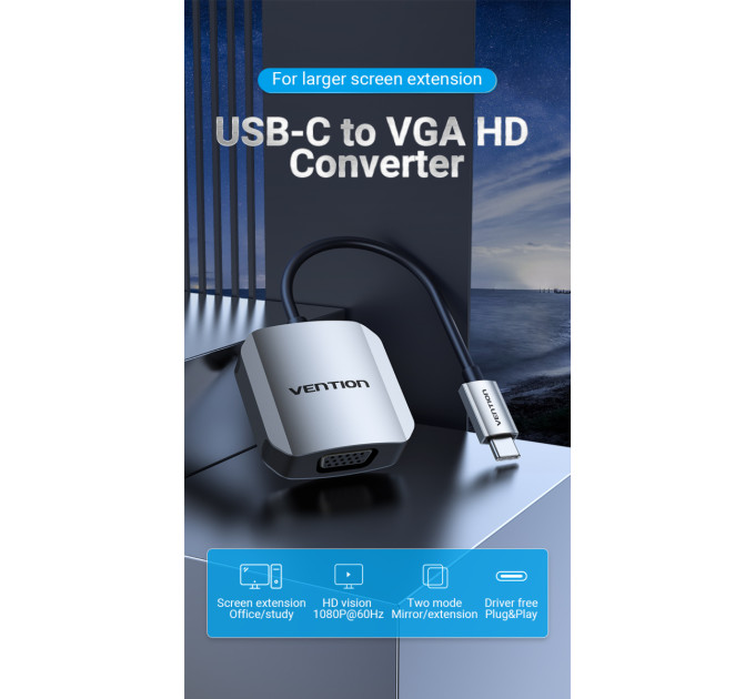 Vention Перехідник USB3.1 Type-C to VGA (F) 0.15m 1080p 60Hz Vention (TDFHB)