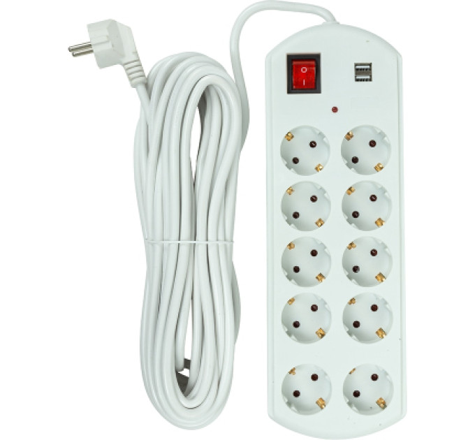 PowerPlant Мережевий фільтр живлення PowerPlant 10м, 10 розеток, USB, євро, 100% мідь (YS-N6065/10) (EX610563)