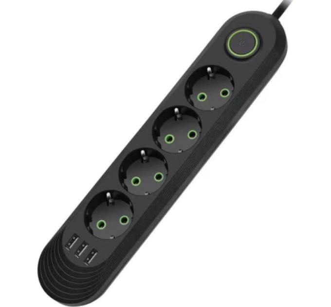 Voltronic Мережевий фільтр живлення Voltronic F04U, 4роз EU, 3*USB Black (F04U-Black)