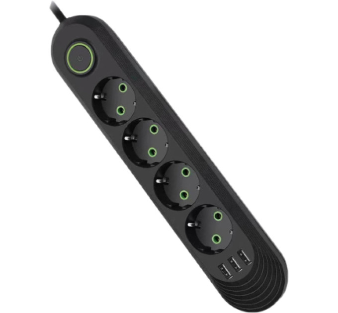 Voltronic Мережевий фільтр живлення Voltronic F04U, 4роз EU, 3*USB Black (F04U-Black)