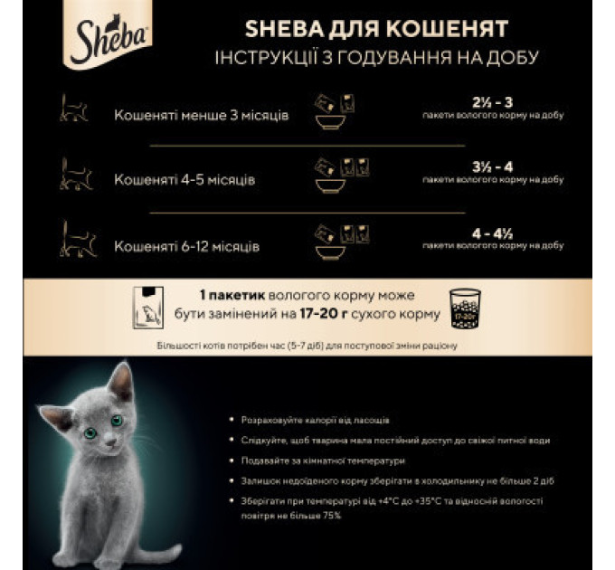 Sheba Вологий корм для кішок Sheba з куркою в соусі для кошенят 85 г (4770608264567)