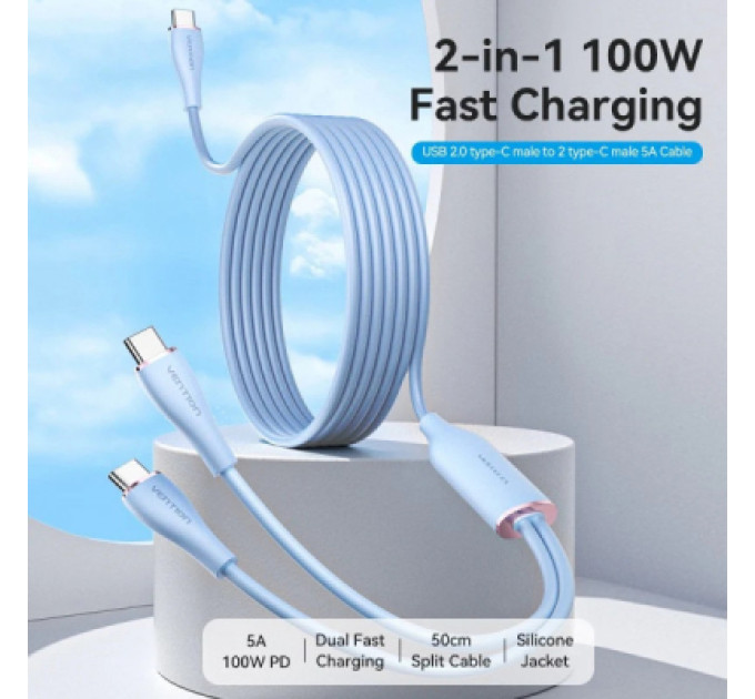 Vention Дата кабель USB-C to 2xUSB-C 1.5m 5.0A Silicone Type Blue Vention (CTMSG)