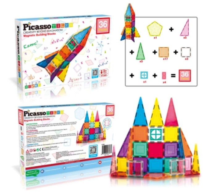 Picasso Конструктор Picasso магнітний Tiles Magnetic Building Blocks 36 деталей (817338027971)